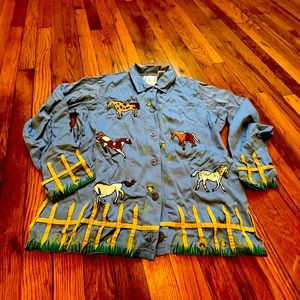 Michael Simon Lite periwinkle top with horses
